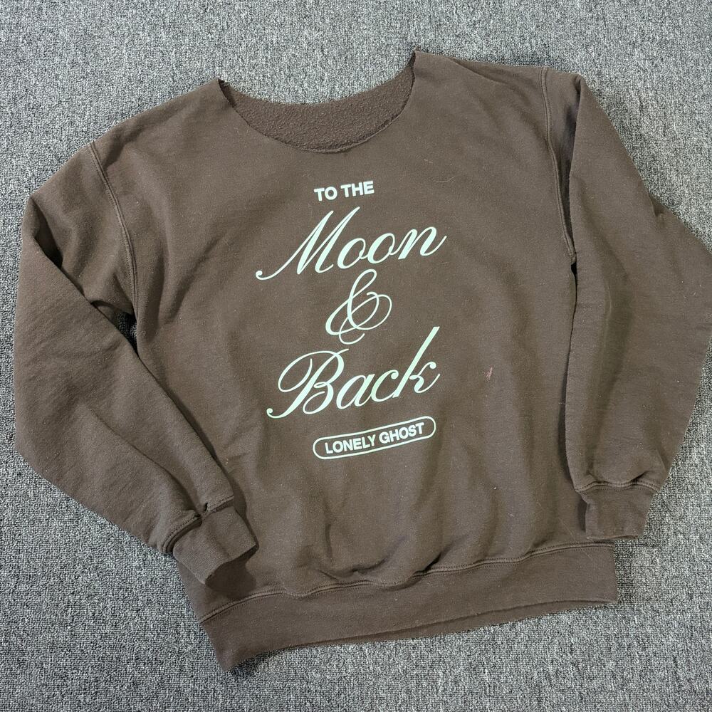 Vintage Y2k Lonely Ghost to The Moon and Back Brown Crewneck Sweatshirt M